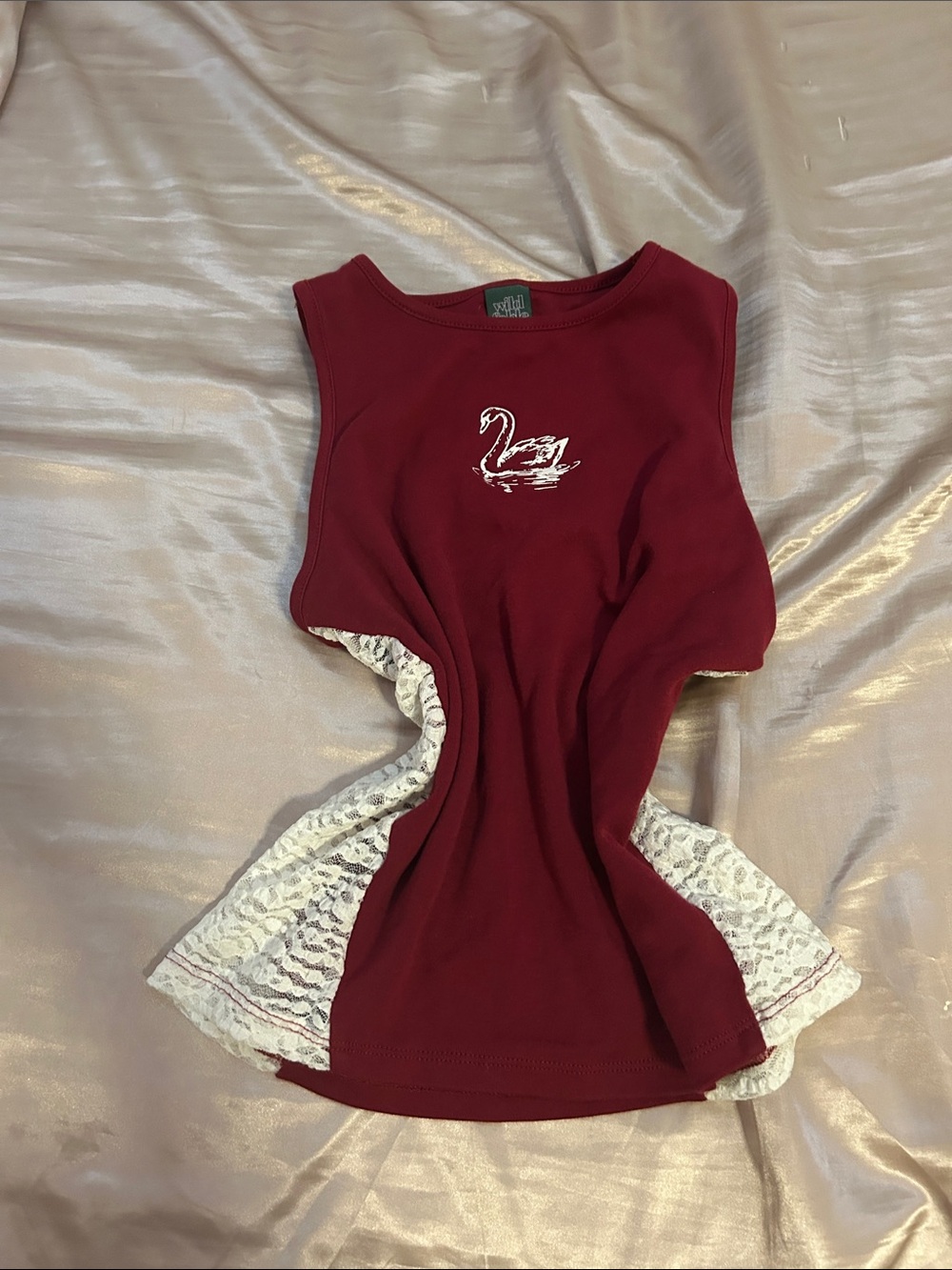 wild fable Maroon Swan Lace-Panel Tank Top